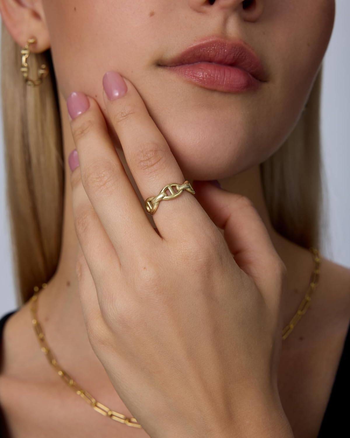 image:imagePAVOI Waterproof Link Ring 14K Gold Plated Link Chain Ring for Women Stackable Stainless Steel Thin Trendy JewelryYellow Gold