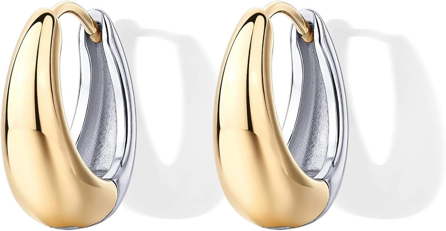 image:imagePAVOI Waterproof Reversible Chunky Hoop Earrings with Mixed Metals 14K Gold Plated Thick Two Tone Hoop Earrings Two Ways Stainless Steel Hypoallergenic Statement Jewelry18 Millimeters