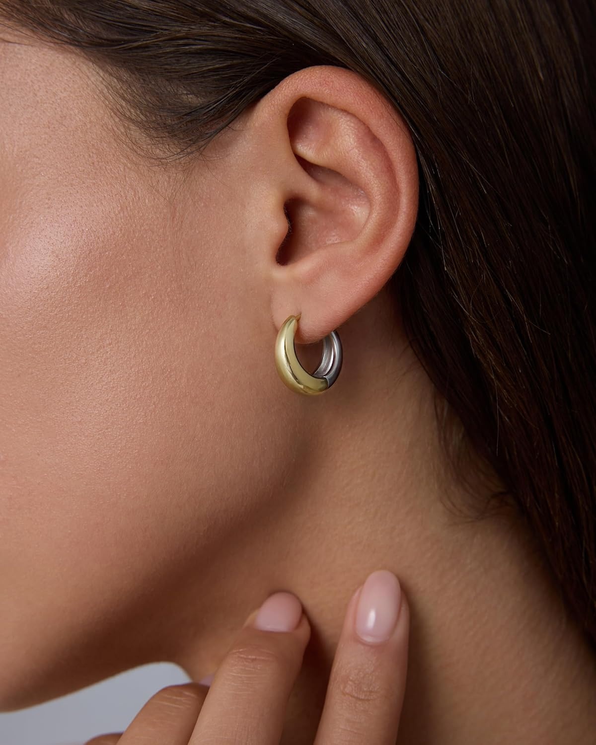 image:imagePAVOI Waterproof Reversible Chunky Hoop Earrings with Mixed Metals 14K Gold Plated Thick Two Tone Hoop Earrings Two Ways Stainless Steel Hypoallergenic Statement Jewelry18 Millimeters