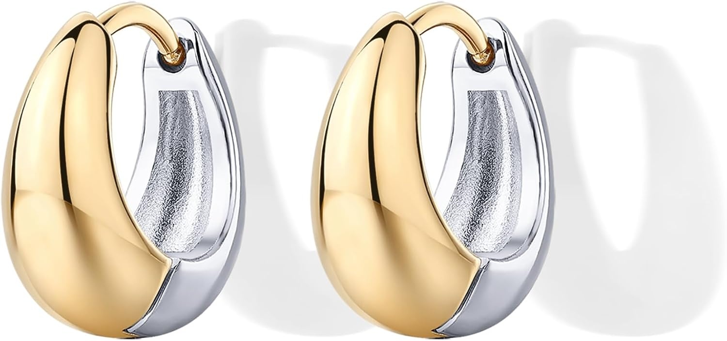 image:imagePAVOI Waterproof Reversible Chunky Hoop Earrings with Mixed Metals 14K Gold Plated Thick Two Tone Hoop Earrings Two Ways Stainless Steel Hypoallergenic Statement Jewelry12 Millimeters