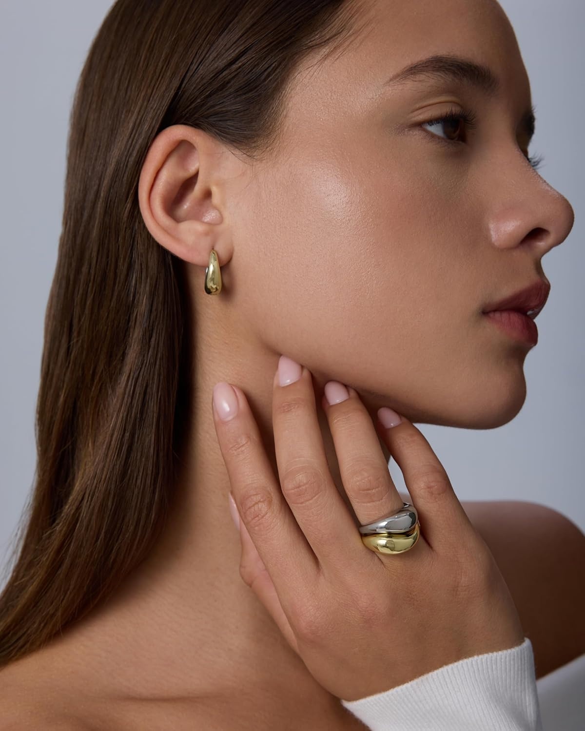 image:imagePAVOI Waterproof Reversible Chunky Hoop Earrings with Mixed Metals 14K Gold Plated Thick Two Tone Hoop Earrings Two Ways Stainless Steel Hypoallergenic Statement Jewelry18 Millimeters
