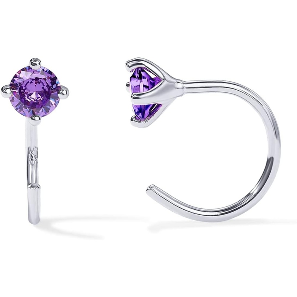 image:imagePAVOI 14K Gold 925 Sterling Silver Huggie Half Hoop Earrings for Women  Tiny Boho Colored Cartilage Earring  Blue Green Amethyst Garnet Black CZ Turquoise Opal PearlWhite Gold