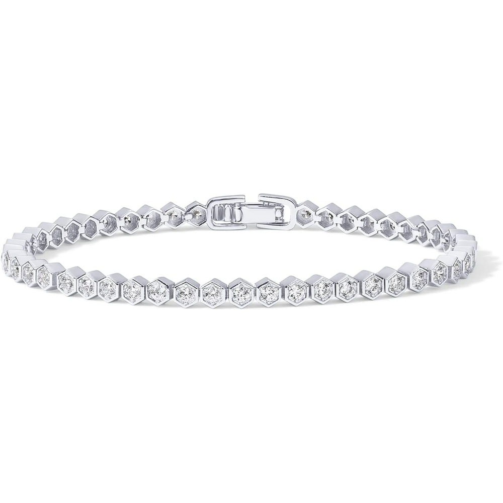 image:imagePAVOI 14K Gold Plated 2mm Cubic Zirconia Honeycomb Tennis Bracelet Gold Bracelet for WomenWhite Gold