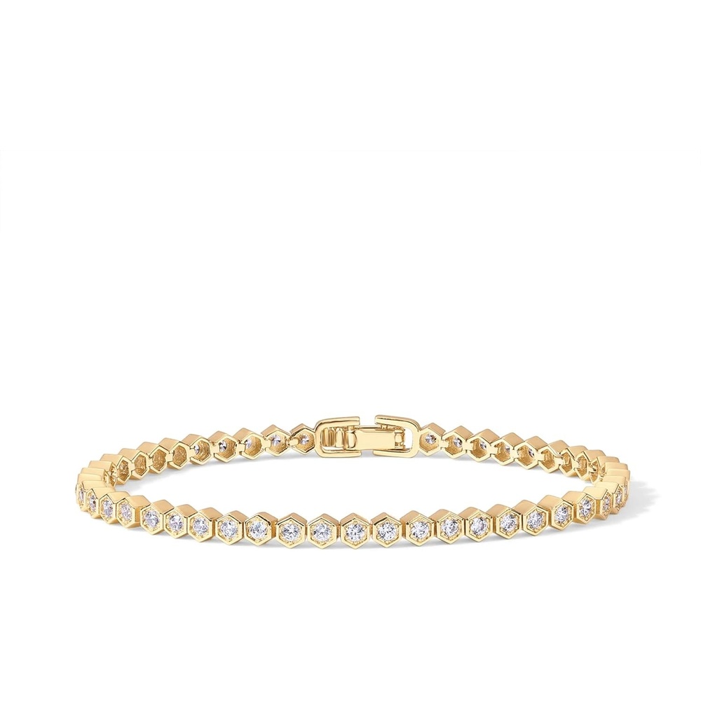 image:imagePAVOI 14K Gold Plated 2mm Cubic Zirconia Honeycomb Tennis Bracelet  Gold Bracelet for WomenYellow Gold