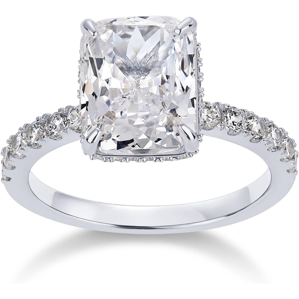 image:imagePAVOI 14K Gold Plated 35CT Square Radiant Cubic Zirconia Engagement and Promise Ring for Women Hidden Halo RingWhite Gold