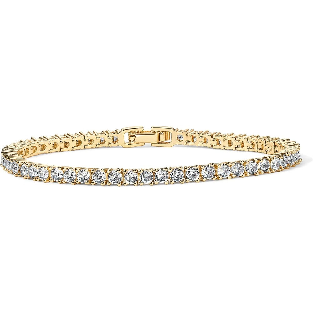 image:imagePAVOI 14K Gold Plated 3mm Cubic Zirconia Classic Tennis Bracelet  Gold Bracelets for Women14K Yellow Gold