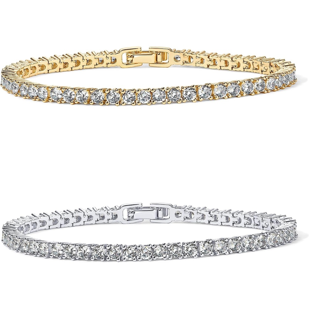 image:imagePAVOI 14K Gold Plated 3mm Cubic Zirconia Classic Tennis Bracelet Gold Bracelets for WomenWhite Gold 14K Yellow Gold Pack