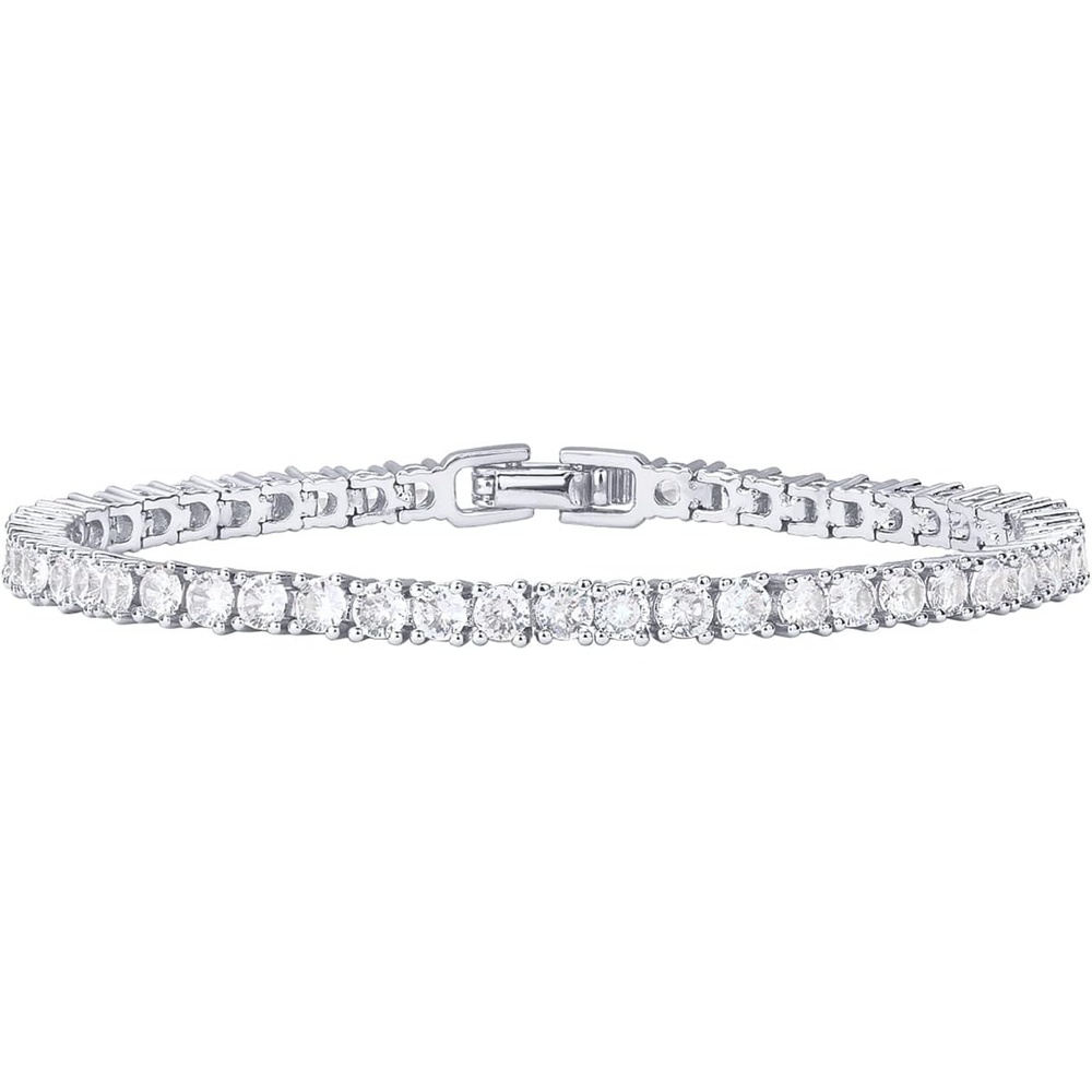 image:imagePAVOI 14K Gold Plated 3mm Cubic Zirconia Classic Tennis Bracelet Gold Bracelets for WomenWhite Gold