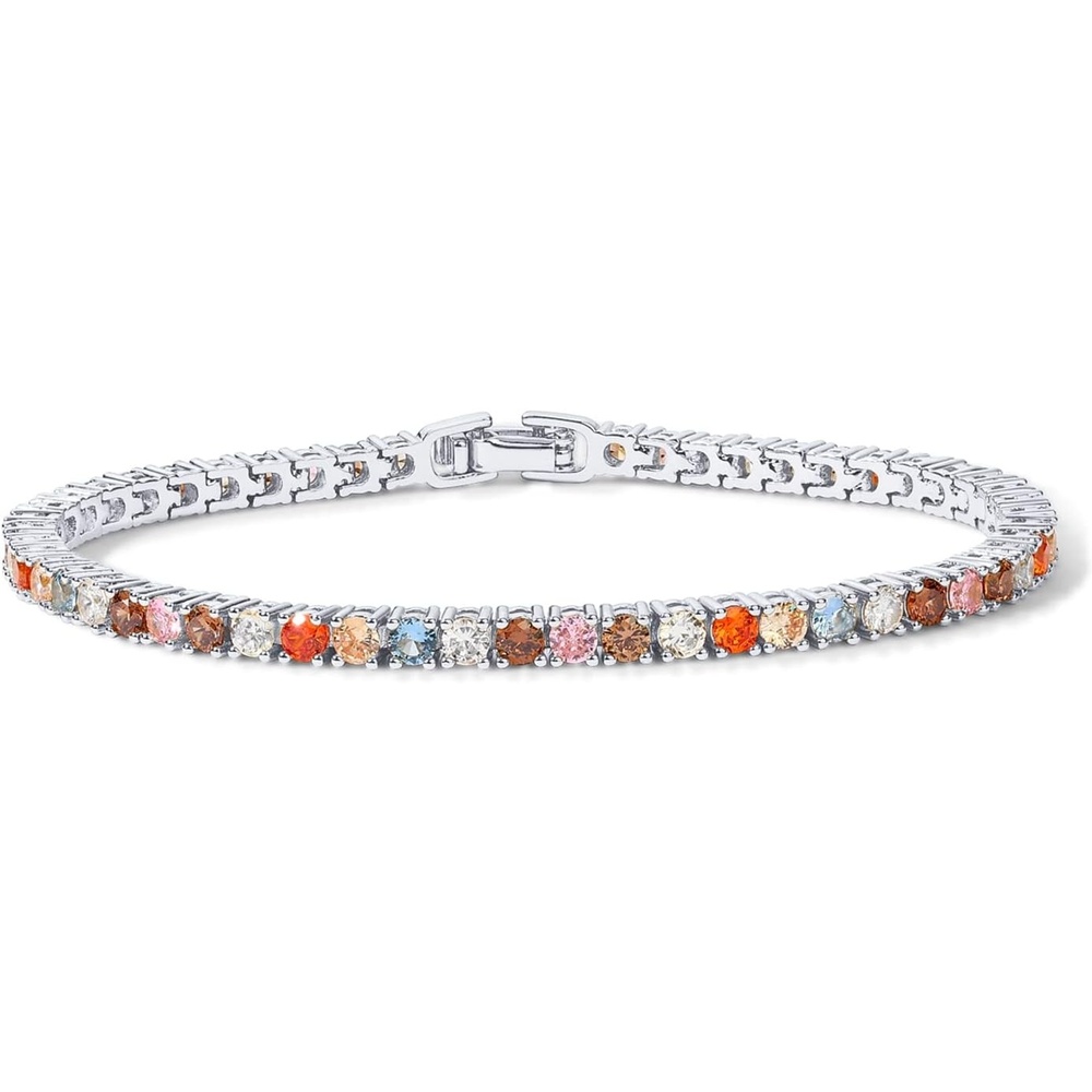 image:imagePAVOI 14K Gold Plated 3mm Multi Colored CZ Tennis Bracelet  Vibrant amp Bohemian Cubic Zirconia Bracelet for Women  Size 6575 InchWhite Gold