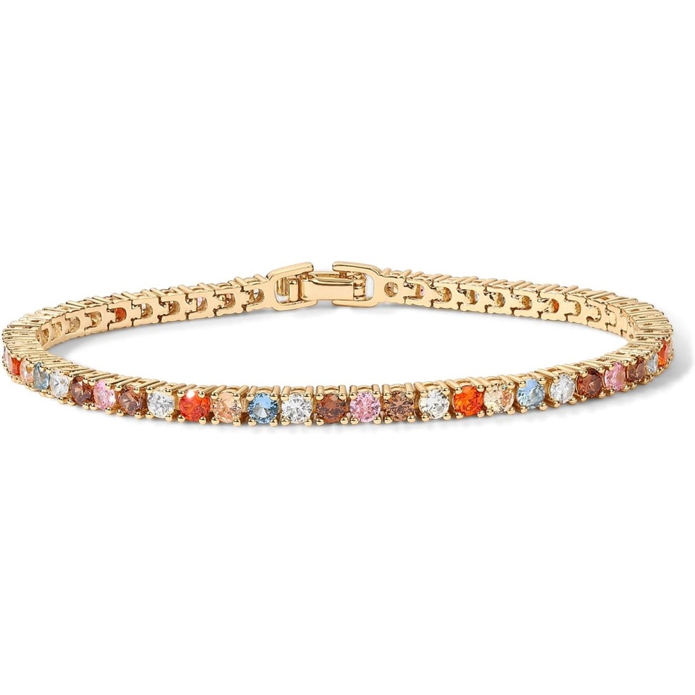 image:imagePAVOI 14K Gold Plated 3mm Multi Colored CZ Tennis Bracelet  Vibrant amp Bohemian Cubic Zirconia Bracelet for Women  Size 6575 InchYellow Gold