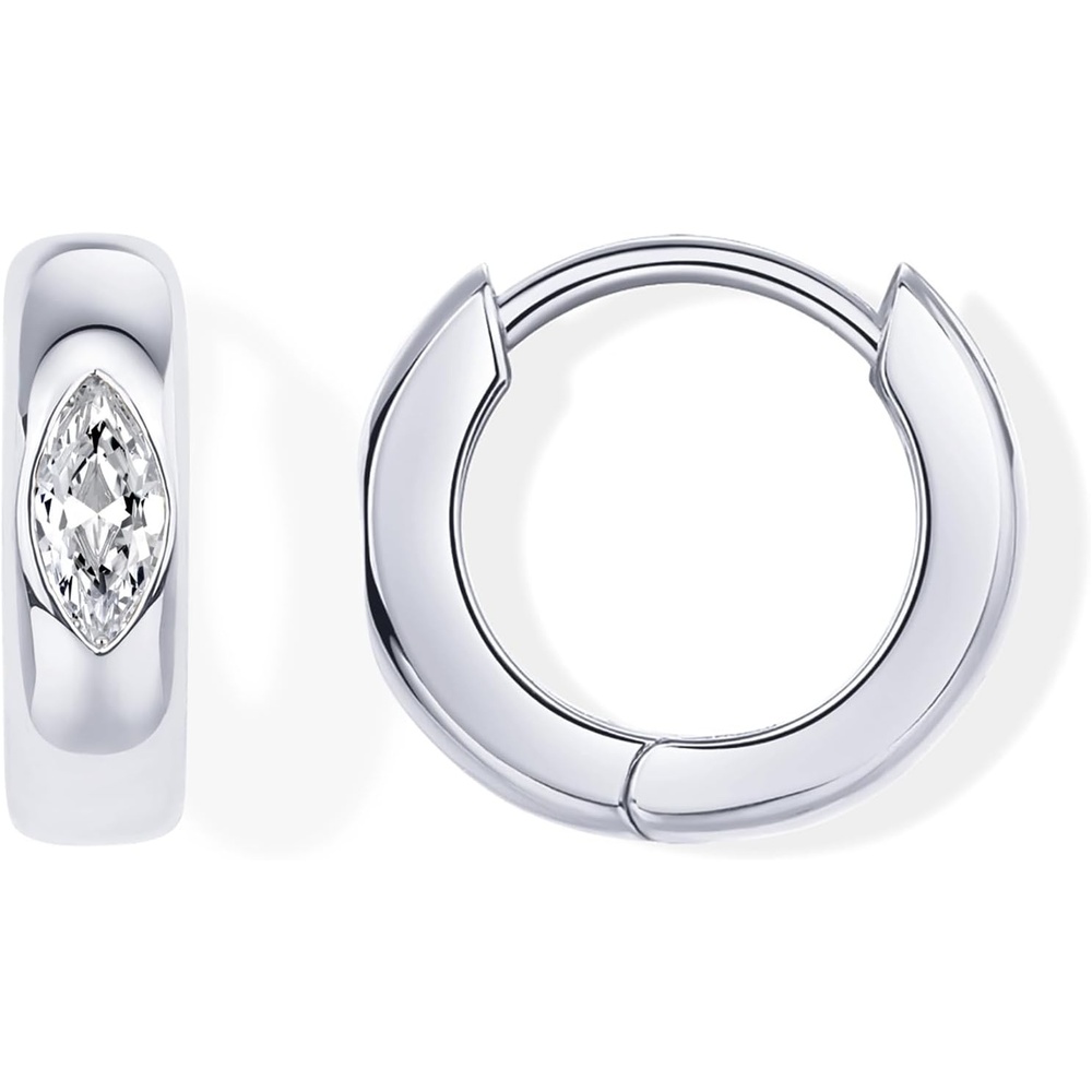 image:imagePAVOI 14K Gold Plated 925 Sterling Silver Cubic Zirconia Huggie Earrings  UShaped Snake Solitaire Small Round Huggie Stud Fashion Hoop Earrings for WomenWhite Gold