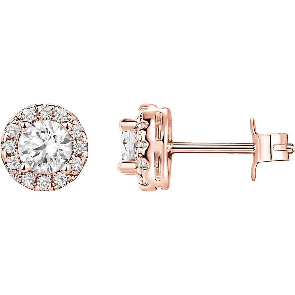 image:imagePAVOI 14K Gold Plated 925 Sterling Silver Post Brilliant Round Faux Diamond Halo Earrings  Premium Cubic ZirconiaRose Gold