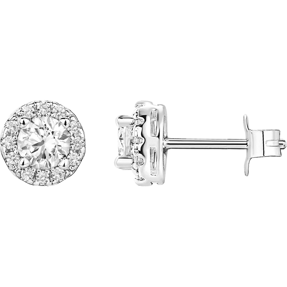 image:imagePAVOI 14K Gold Plated 925 Sterling Silver Post Brilliant Round Faux Diamond Halo Earrings  Premium Cubic ZirconiaWhite Gold