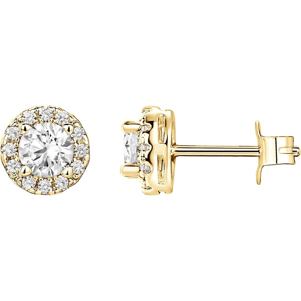 image:imagePAVOI 14K Gold Plated 925 Sterling Silver Post Brilliant Round Faux Diamond Halo Earrings  Premium Cubic ZirconiaYellow Gold