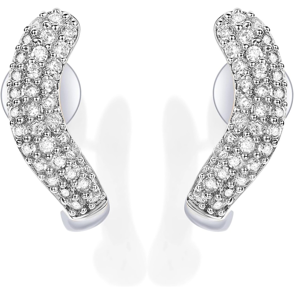 image:imagePAVOI 14K Gold Plated 925 Sterling Silver Post CZ Wavy Stud Earrings Twisted Wave Cubic Zirconia Half Huggie Earrings for WomenWhite Gold