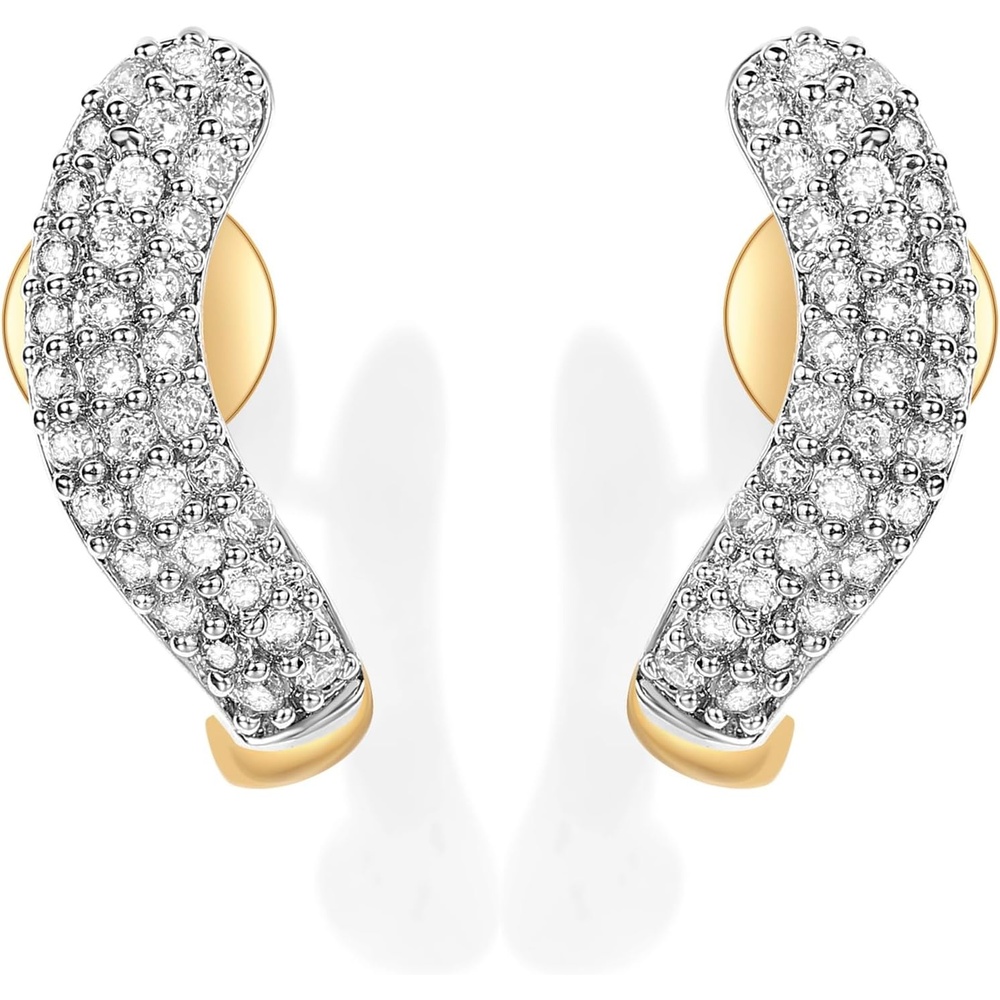 image:imagePAVOI 14K Gold Plated 925 Sterling Silver Post CZ Wavy Stud Earrings Twisted Wave Cubic Zirconia Half Huggie Earrings for WomenYellow Gold