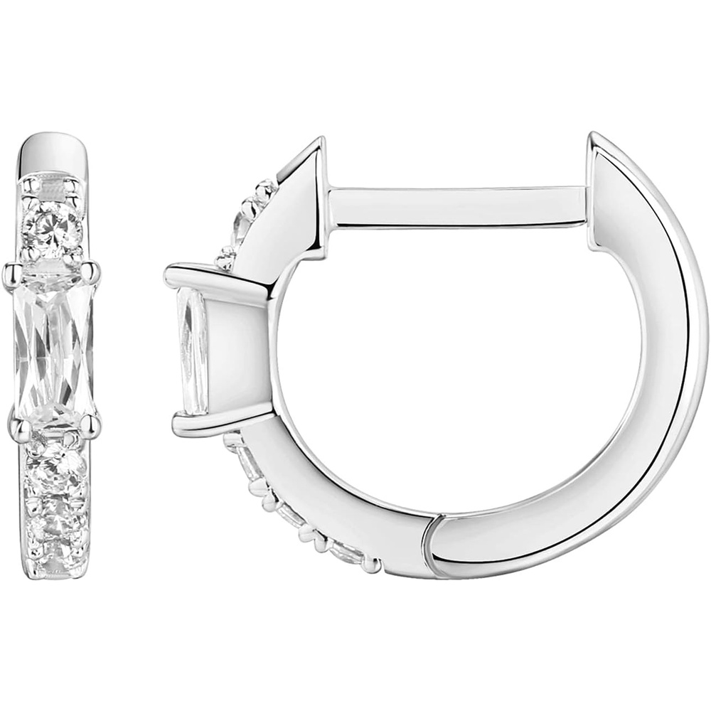 image:imagePAVOI 14K Gold Plated 925 Sterling Silver Post Cubic Zirconia Huggie Earrings Gold Hoop Earrings for Women CZ Stud Cuff EarringWhite Gold