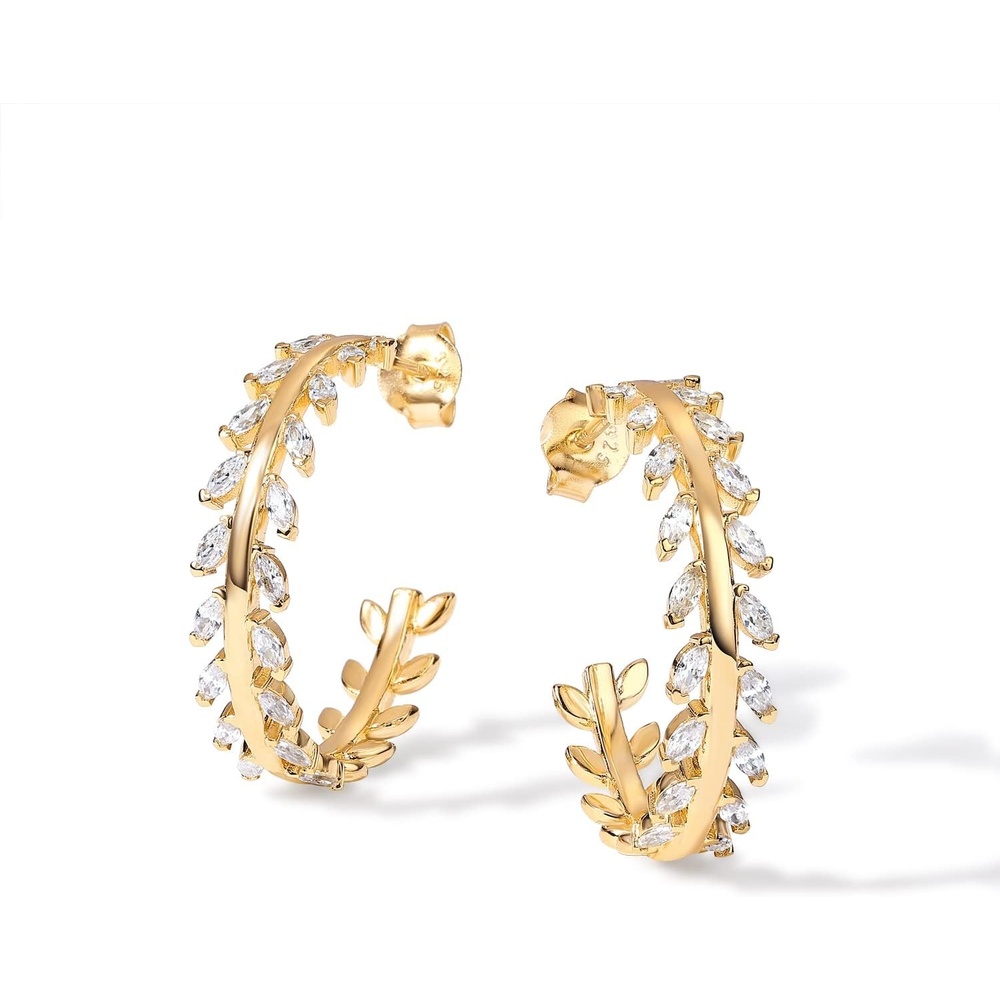 image:imagePAVOI 14K Gold Plated 925 Sterling Silver Post Cubic Zirconia Leaf Hoop Earrings Gold Hoop Earrings for WomenYellow Gold