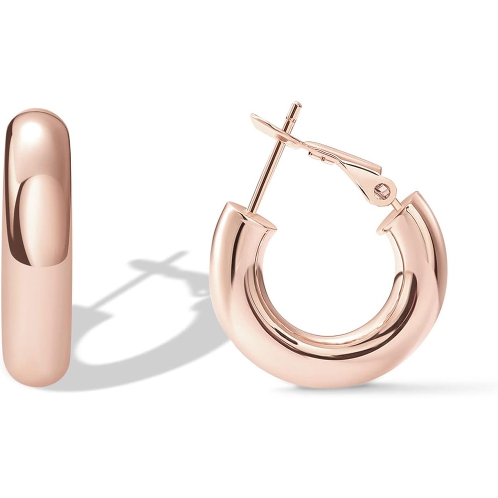 image:imagePAVOI 14K Gold Plated 925 Sterling Silver Post Hoops Lightweight Chunky Hoops Huggies Thick Gold Hoop Earrings for Women200 Millimeters