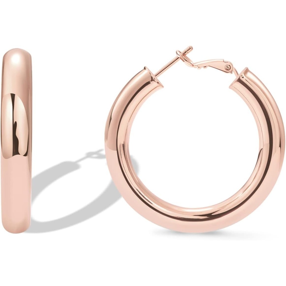 image:imagePAVOI 14K Gold Plated 925 Sterling Silver Post Hoops Lightweight Chunky Hoops Huggies Thick Gold Hoop Earrings for Women400 Millimeters