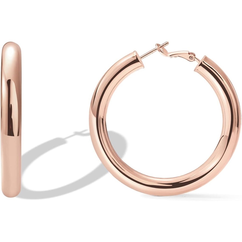image:imagePAVOI 14K Gold Plated 925 Sterling Silver Post Hoops Lightweight Chunky Hoops Huggies Thick Gold Hoop Earrings for Women500 Millimeters