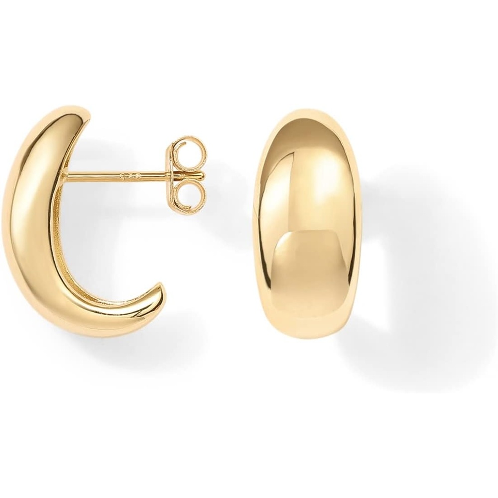 image:imagePAVOI 14K Gold Plated 925 Sterling Silver Post Huggie Earrings Gold Dome Huggie Hoop Earrings for WomenYellow Gold