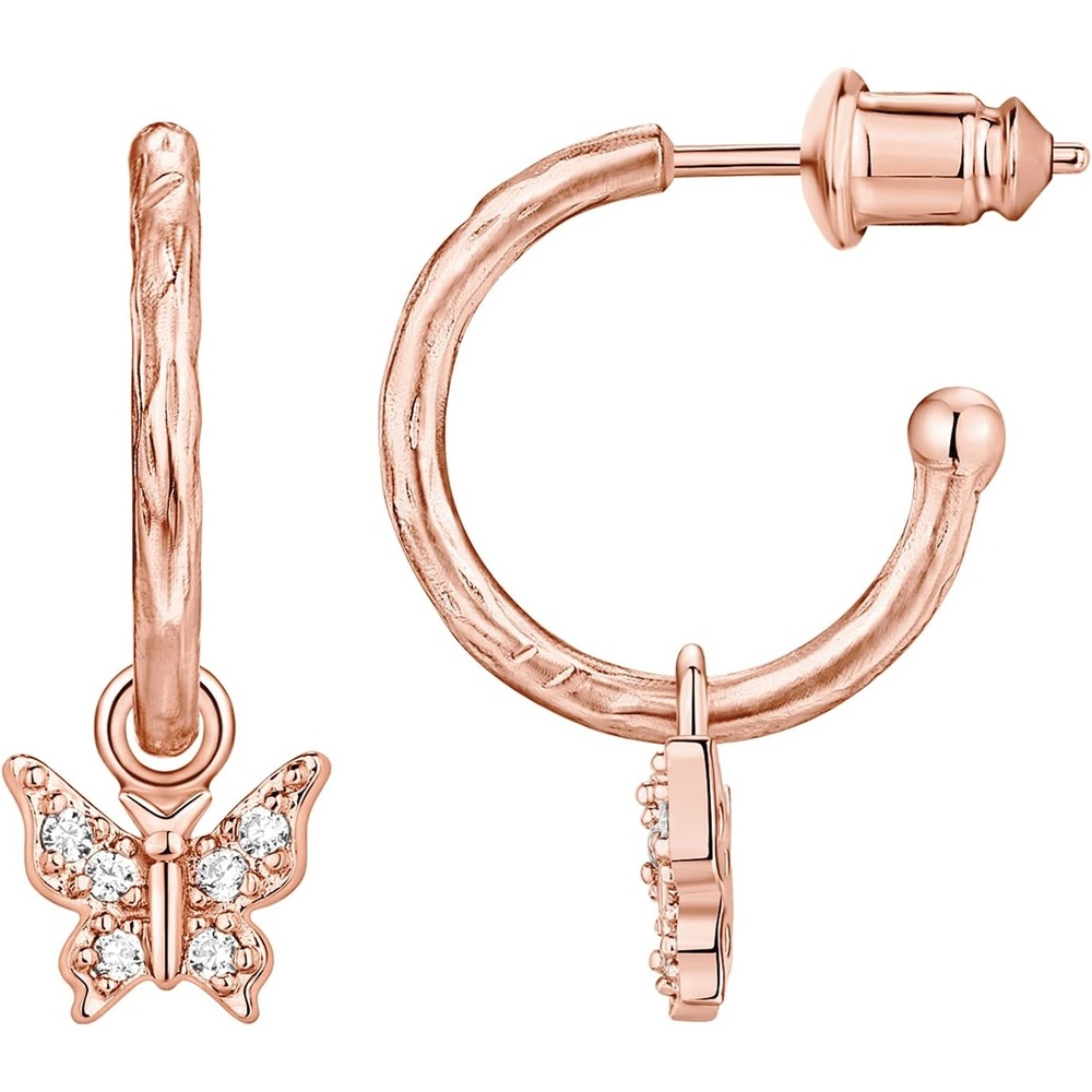 image:imagePAVOI 14K Gold Plated 925 Sterling Silver Post Huggie With Dangle  Butterfly Evil Eye Hamsa Pearl Hoop Earring For Women  Trendy Dangle Hoop EarringsRose Gold