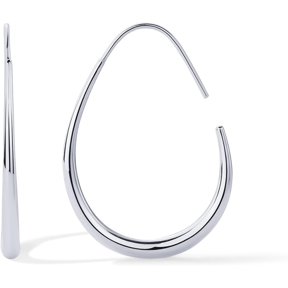 image:imagePAVOI 14K Gold Plated 925 Sterling Silver Post Lightweight Teardrop Hoop Earrings for Women Large Oval PullThrough Statement EarringsWhite Gold
