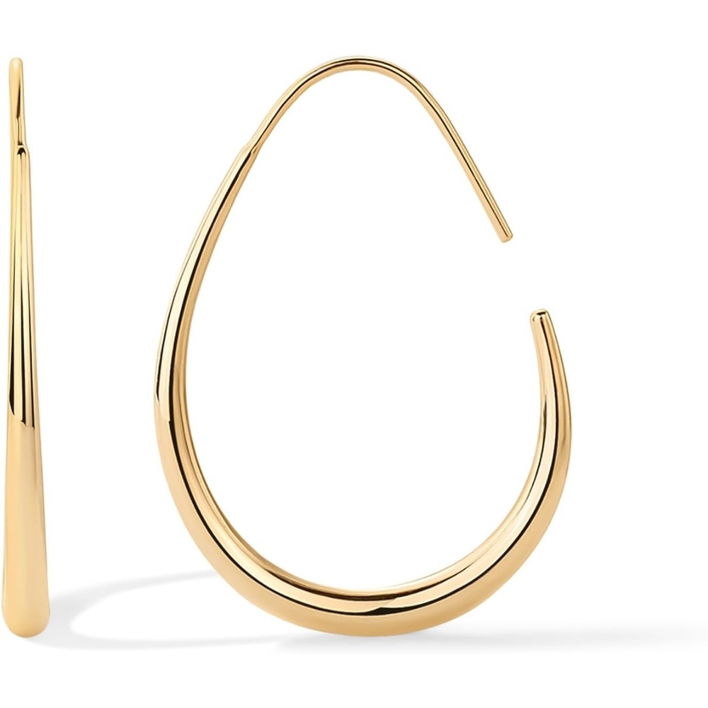 image:imagePAVOI 14K Gold Plated 925 Sterling Silver Post Lightweight Teardrop Hoop Earrings for Women Large Oval PullThrough Statement EarringsYellow Gold