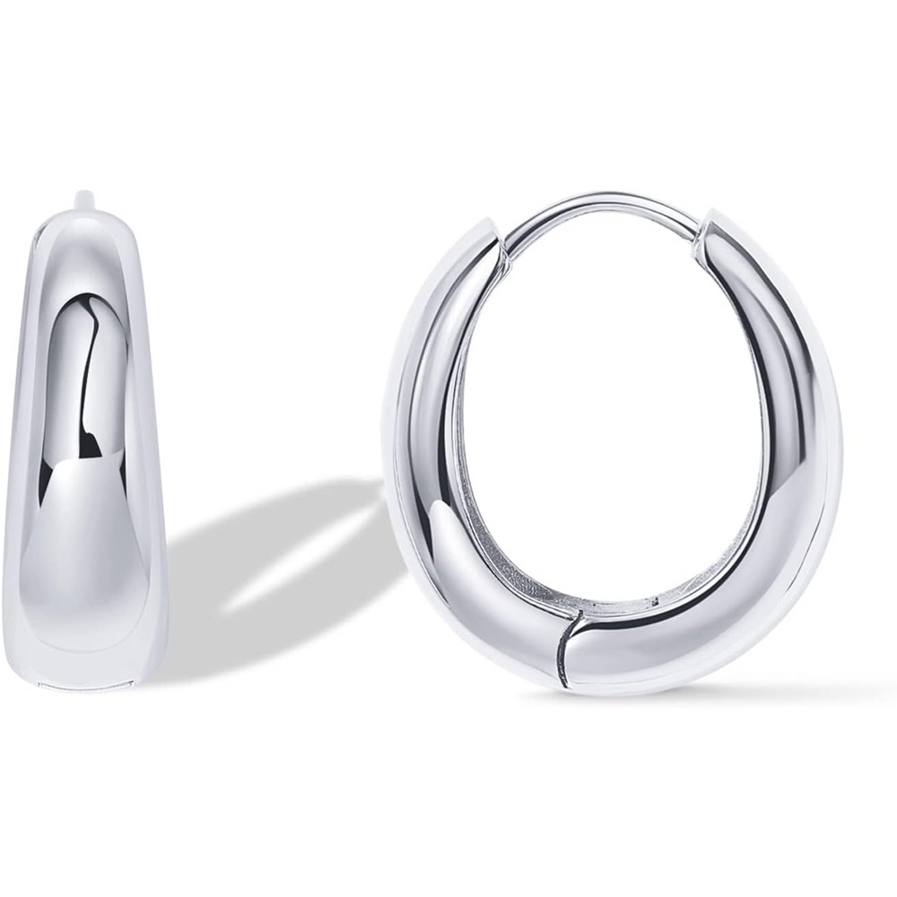 image:imagePAVOI 14K Gold Plated 925 Sterling Silver Post Small Chunky Hoops Earrings Thick Lightweight Gold Hoop Earrings for WomenWhite Gold