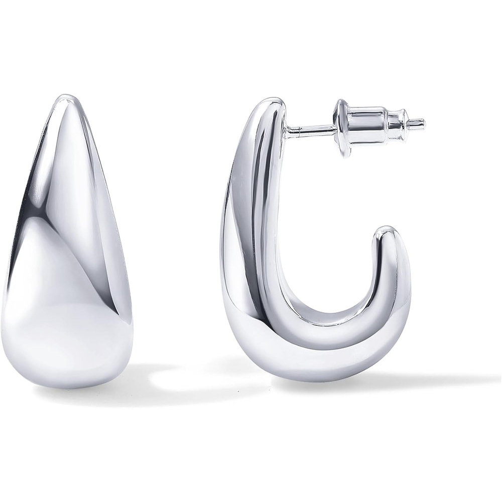 image:imagePAVOI 14K Gold Plated 925 Sterling Silver Post Statement Huggie Earrings Gold Dome Hoop Earrings for WomenWhite Gold