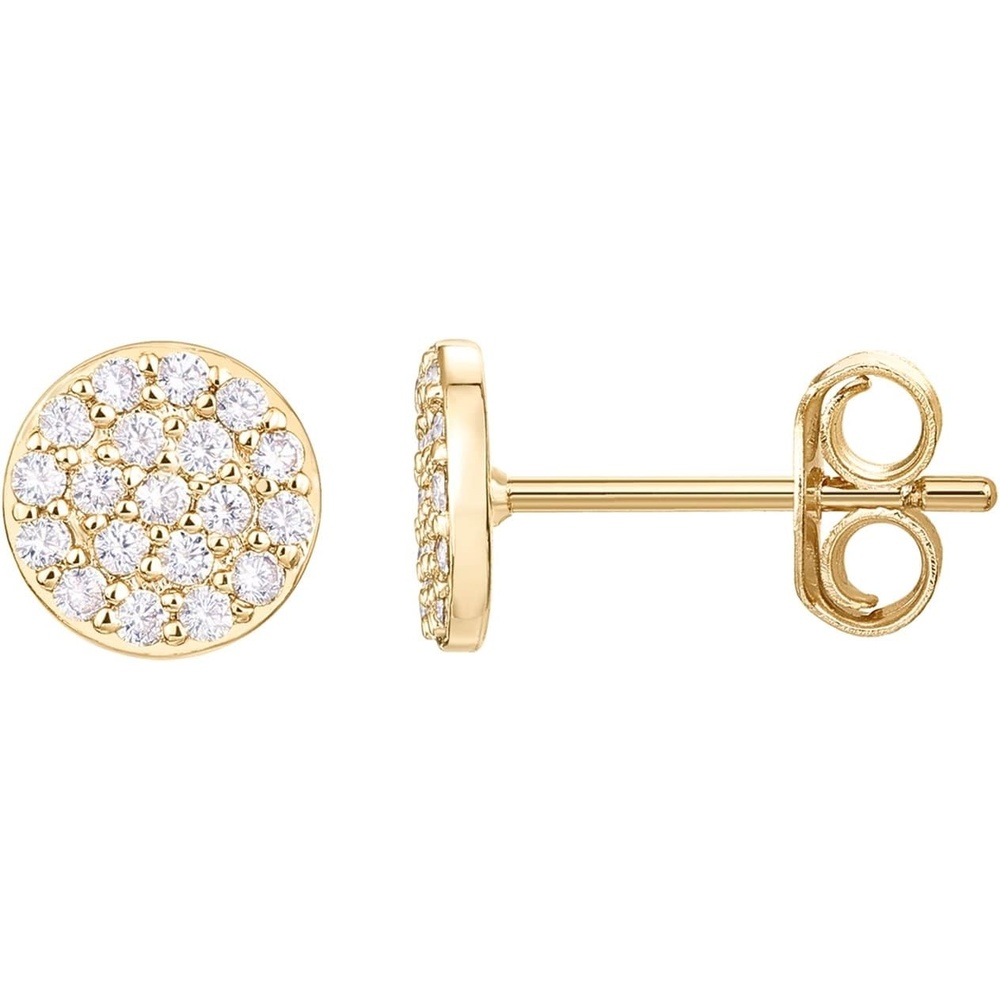 image:imagePAVOI 14K Gold Plated 925 Sterling Silver Post Stud Earrings for Women Pave CZ Mini Disc Gold Earrings for Women18K Yellow Vermeil