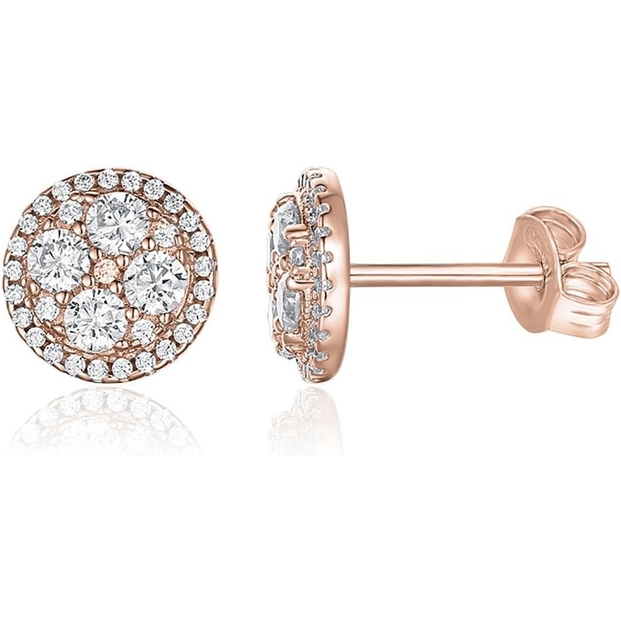 image:imagePAVOI 14K Gold Plated 925 Sterling Silver Post Stud Earrings for Women Pave CZ Mini Disc Gold Earrings for WomenRose Gold