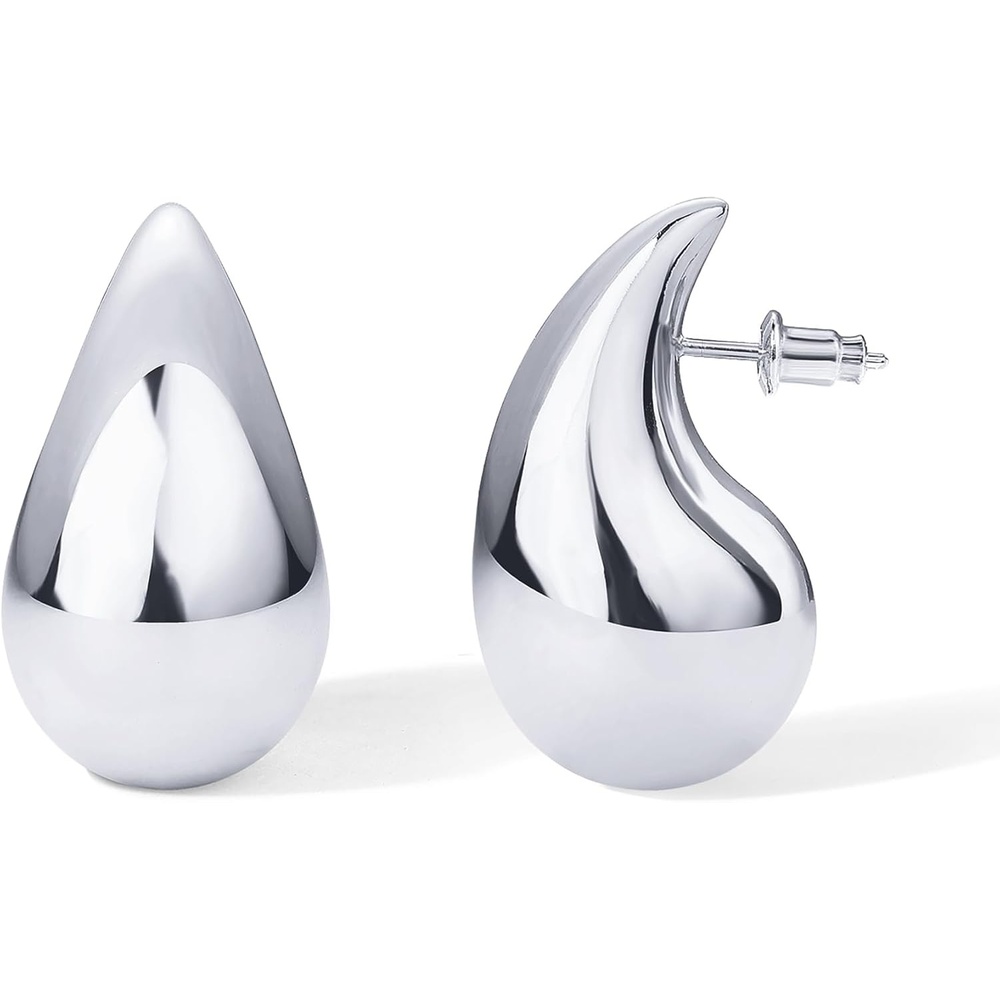 image:imagePAVOI 14K Gold Plated 925 Sterling Silver Post Teardrop Chunky Hoop Earrings  Lightweight Drop Earrings for Women  Designer Earring Trendy JewelryWhite Gold