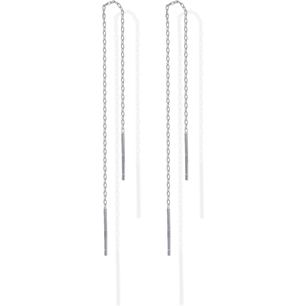 image:imagePAVOI 14K Gold Plated 925 Sterling Silver Post Threader Earrings for Women Minimalist Gold Chain Earrings Double Piercings Dangle Twist WavyWhite Gold