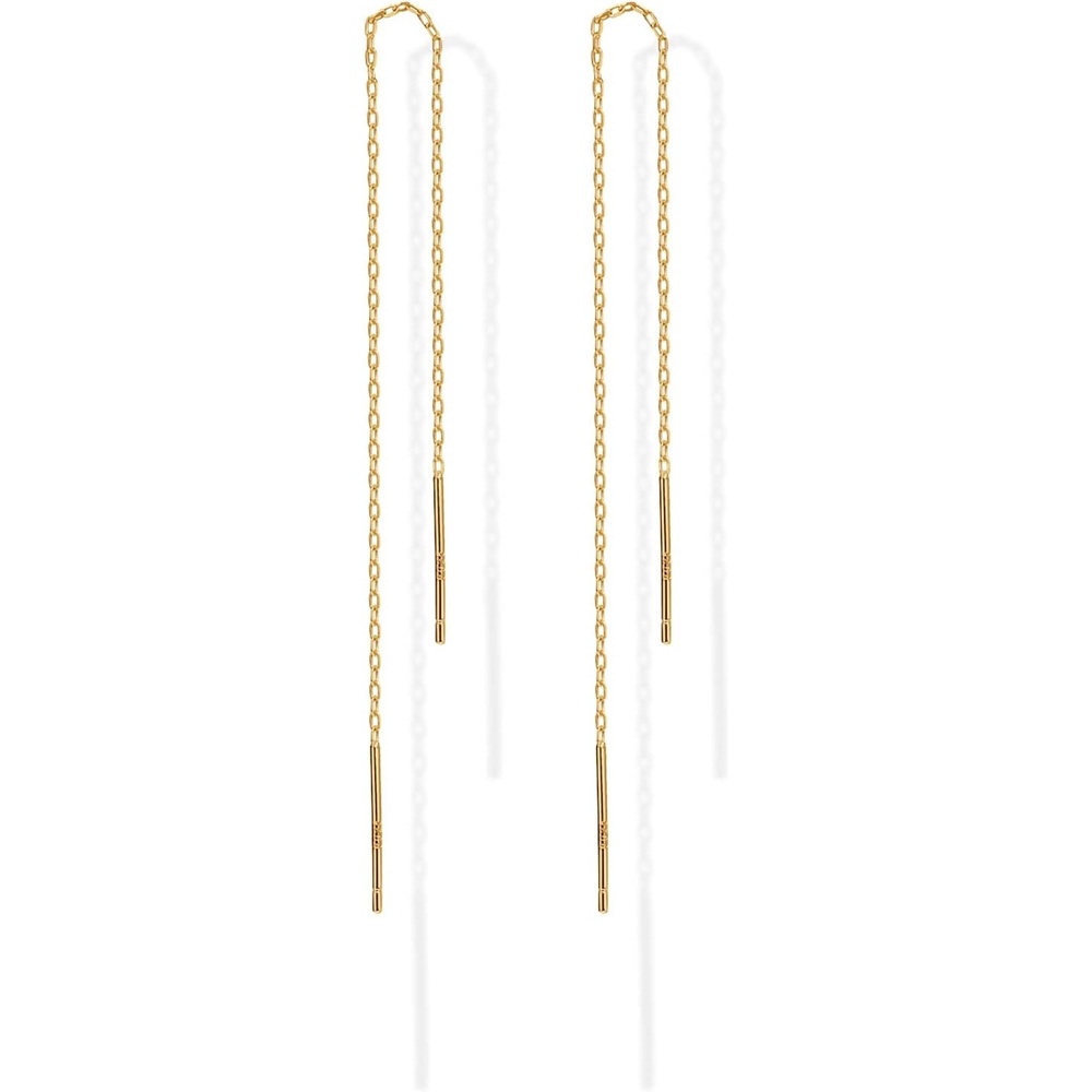 image:imagePAVOI 14K Gold Plated 925 Sterling Silver Post Threader Earrings for Women Minimalist Gold Chain Earrings Double Piercings Dangle Twist WavyYellow Gold