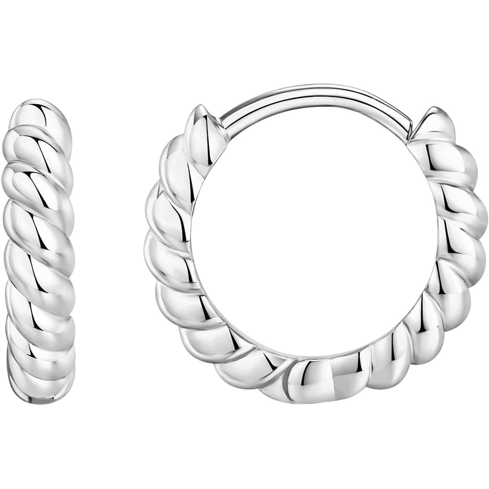 image:imagePAVOI 14K Gold Plated 925 Sterling Silver Post Twisted Huggie Earring Womens Mini Hoop EarringsWhite Gold