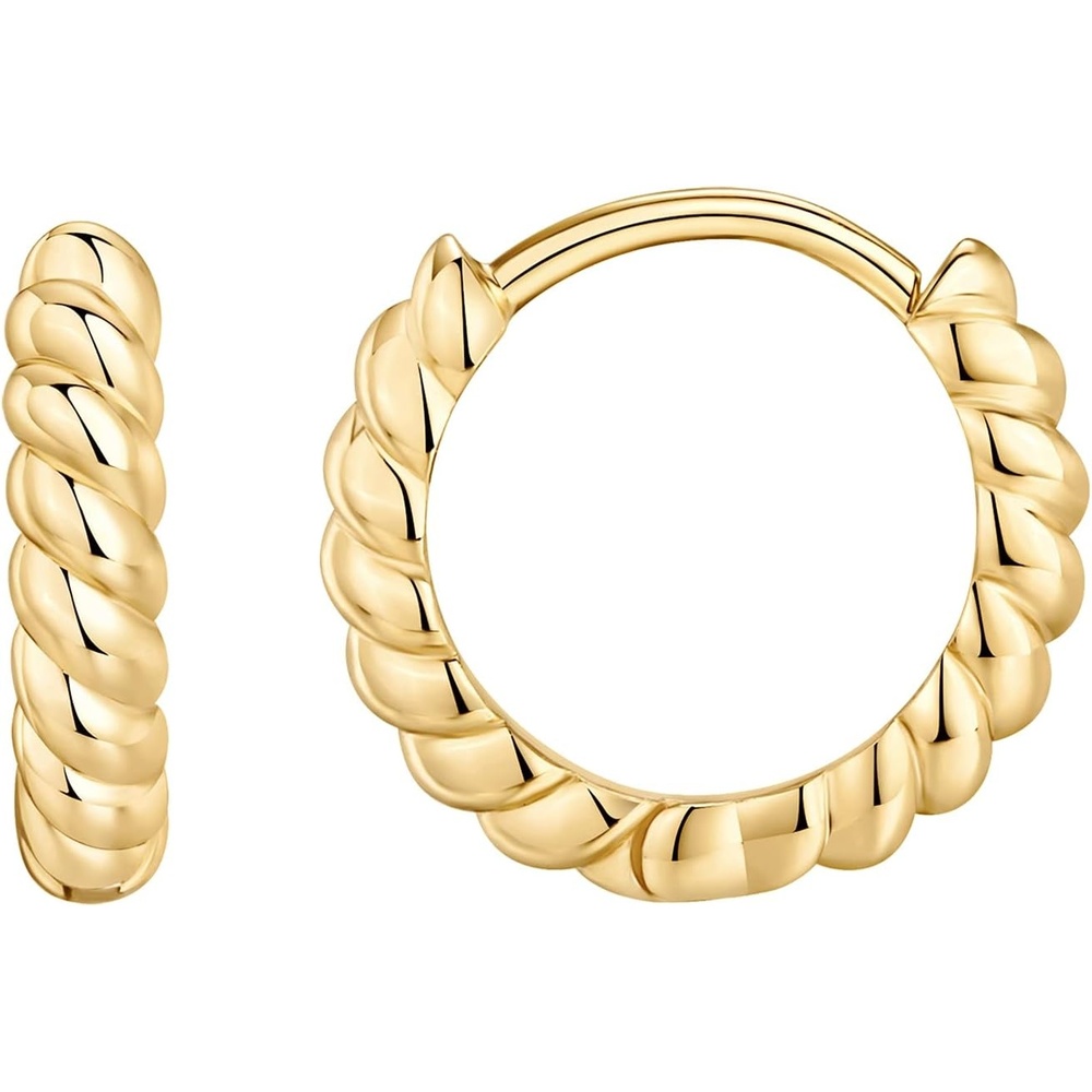 image:imagePAVOI 14K Gold Plated 925 Sterling Silver Post Twisted Huggie Earring Womens Mini Hoop EarringsYellow Gold