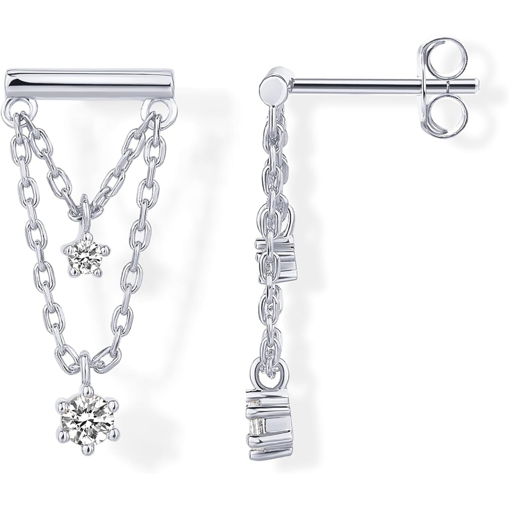 image:imagePAVOI 14K Gold Plated 925 Sterling Silver Posts Bar Drape Chain Earrings for Women Cubic Zirconia Chain Dangle Studs Drop Dangle EarringsWhite Gold