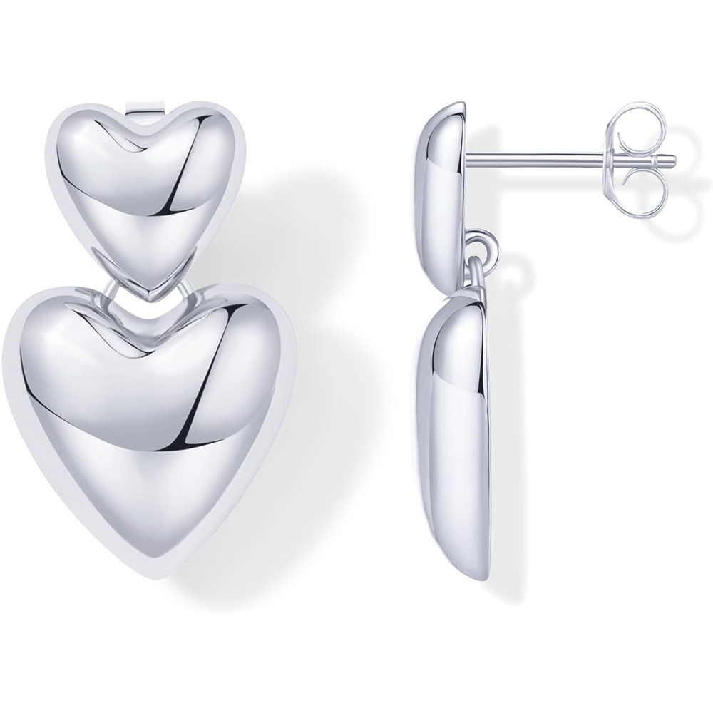 image:imagePAVOI 14K Gold Plated 925 Sterling Silver Posts Chunky Heart Statement Earrings for Women Love Friendship Puffy Heart Teardrop Dangle amp Stud Earrings Valentines Day Trendy JewelryWhite Gold