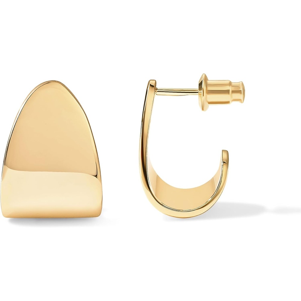 image:imagePAVOI 14K Gold Plated 925 Sterling Silver Posts Chunky Hoop Earrings Statement Huggie Hoops for Women Lightweight Gold Dome EarringsYellow Gold