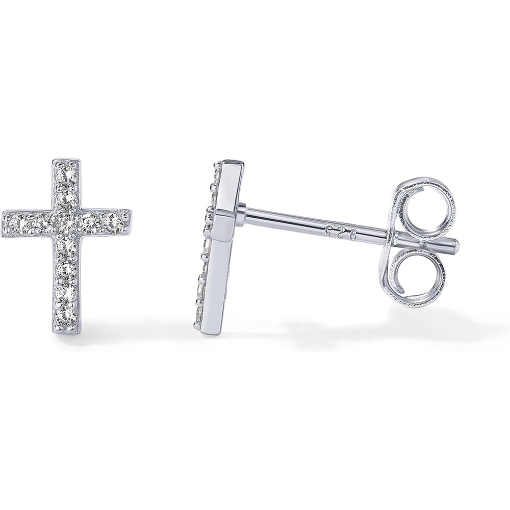 image:imagePAVOI 14K Gold Plated 925 Sterling Silver Posts Cross Earrings for Women Small Religious Faith Cubic Zirconia Cross Studs Huggies EarringsWhite Gold
