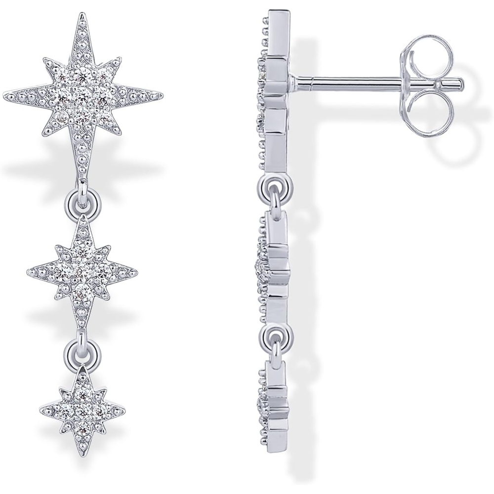 image:imagePAVOI 14K Gold Plated 925 Sterling Silver Posts Cubic Zirconia North Star Drop Dangle Earrings for Women Celestial Gold Statement EarringsWhite Gold
