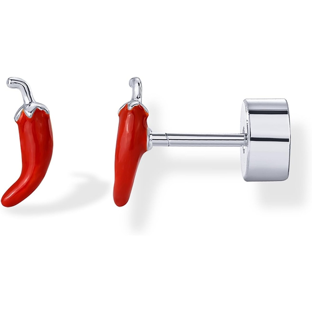 image:imagePAVOI 14K Gold Plated 925 Sterling Silver Posts Enamel Flatback Stud Earrings for Women Colored Chili Pepper Strawberry Cherry Emoji Screwback Earrings Dainty Helix Cartilage Piercing JewelryChili Pepper