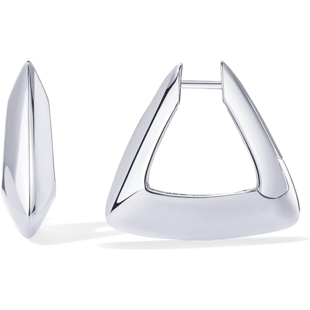 image:imagePAVOI 14K Gold Plated 925 Sterling Silver Posts Geometric Hoop Earrings for Women Trendy Geo Long Oval UShaped Link Triangle Huggie Hoops EarringTriangle