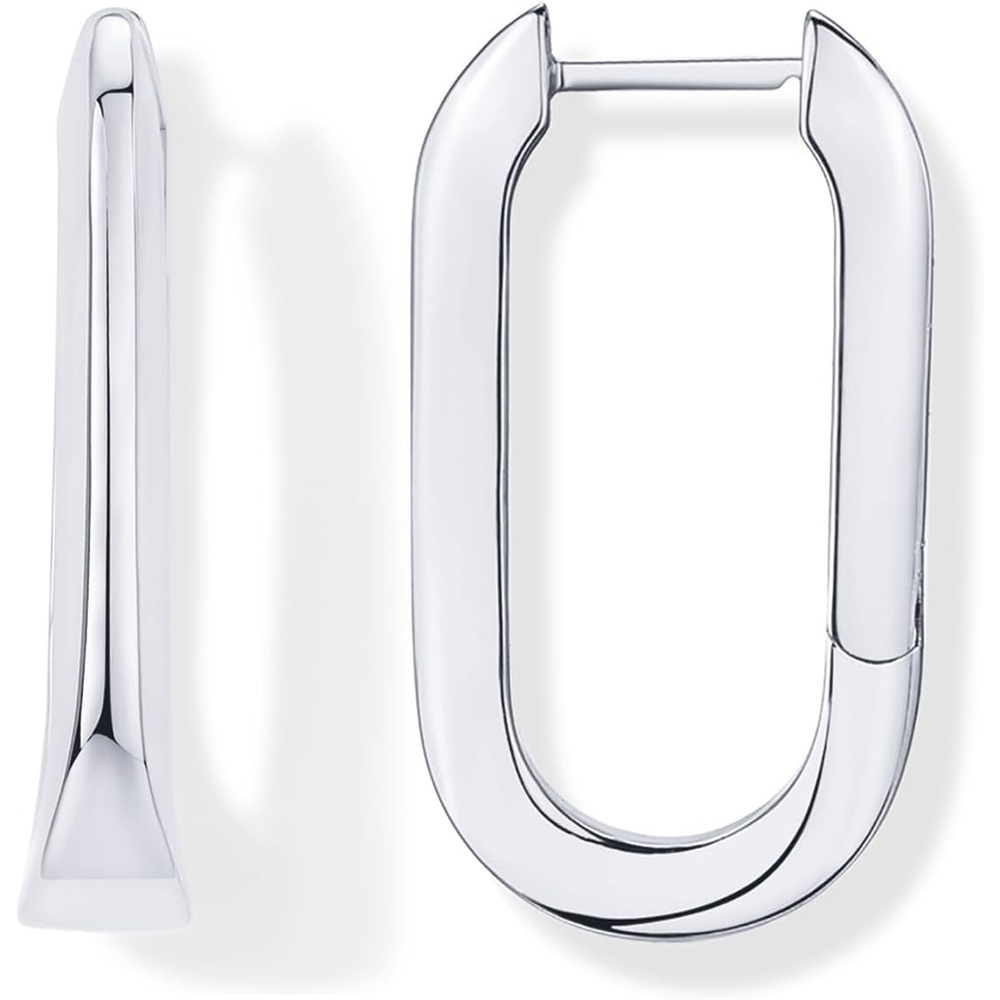 image:imagePAVOI 14K Gold Plated 925 Sterling Silver Posts Geometric Hoop Earrings for Women  Trendy Geo Long Oval UShaped Link Triangle Huggie Hoops EarringUShaped