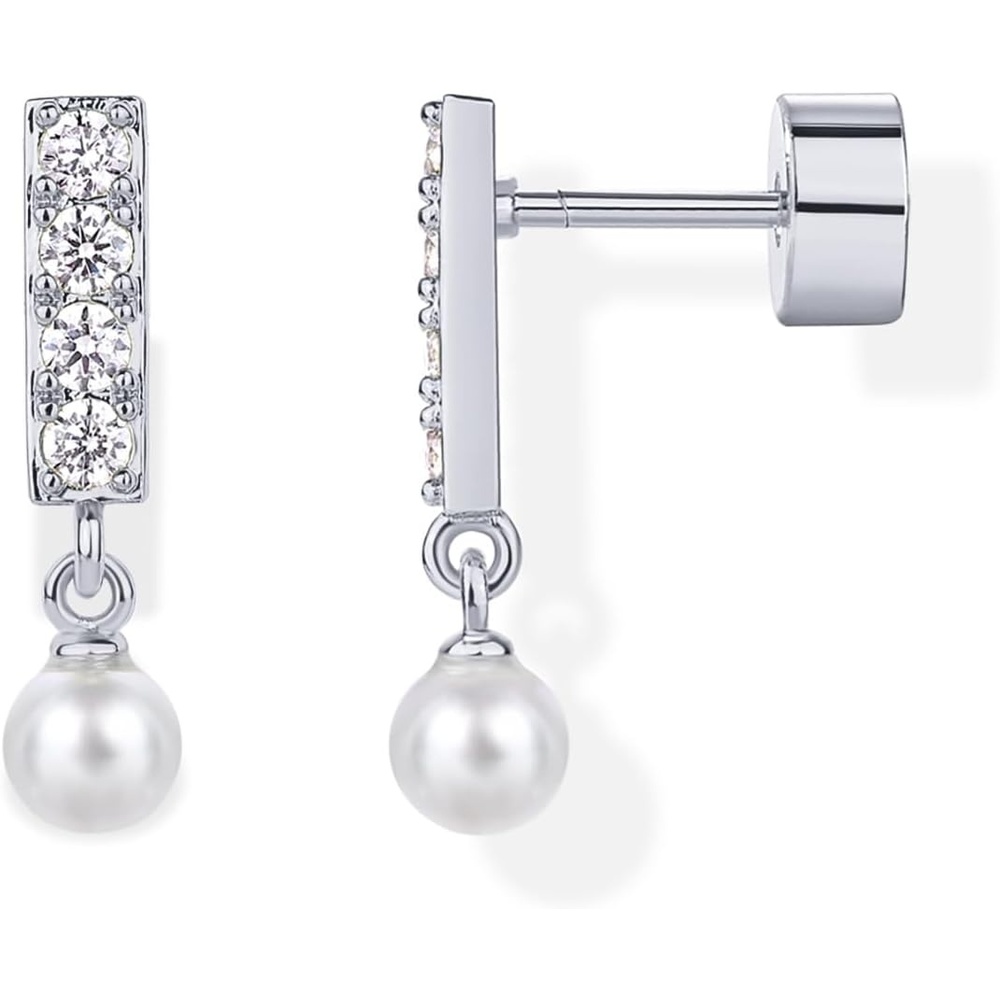 image:imagePAVOI 14K Gold Plated 925 Sterling Silver Posts Mini Bar Drop Dangle Flatback Earrings for Women Dainty Helix Cartilage Piercing Jewelry Baguette Bezel Marquise Pearl Cubic Zirconia Screwback Stud EarringsPearl