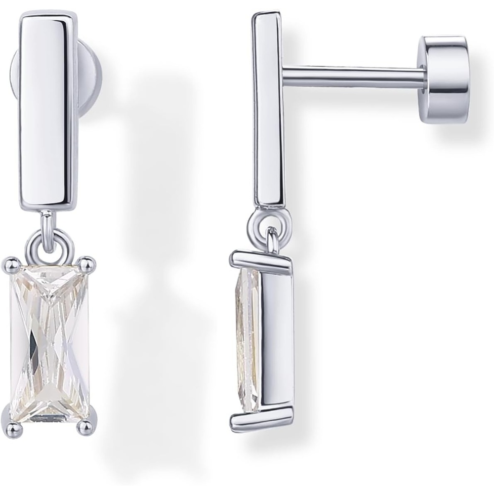 image:imagePAVOI 14K Gold Plated 925 Sterling Silver Posts Mini Bar Drop Dangle Flatback Earrings for Women Dainty Helix Cartilage Piercing Jewelry Baguette Bezel Marquise Pearl Cubic Zirconia Screwback Stud EarringsBaguette
