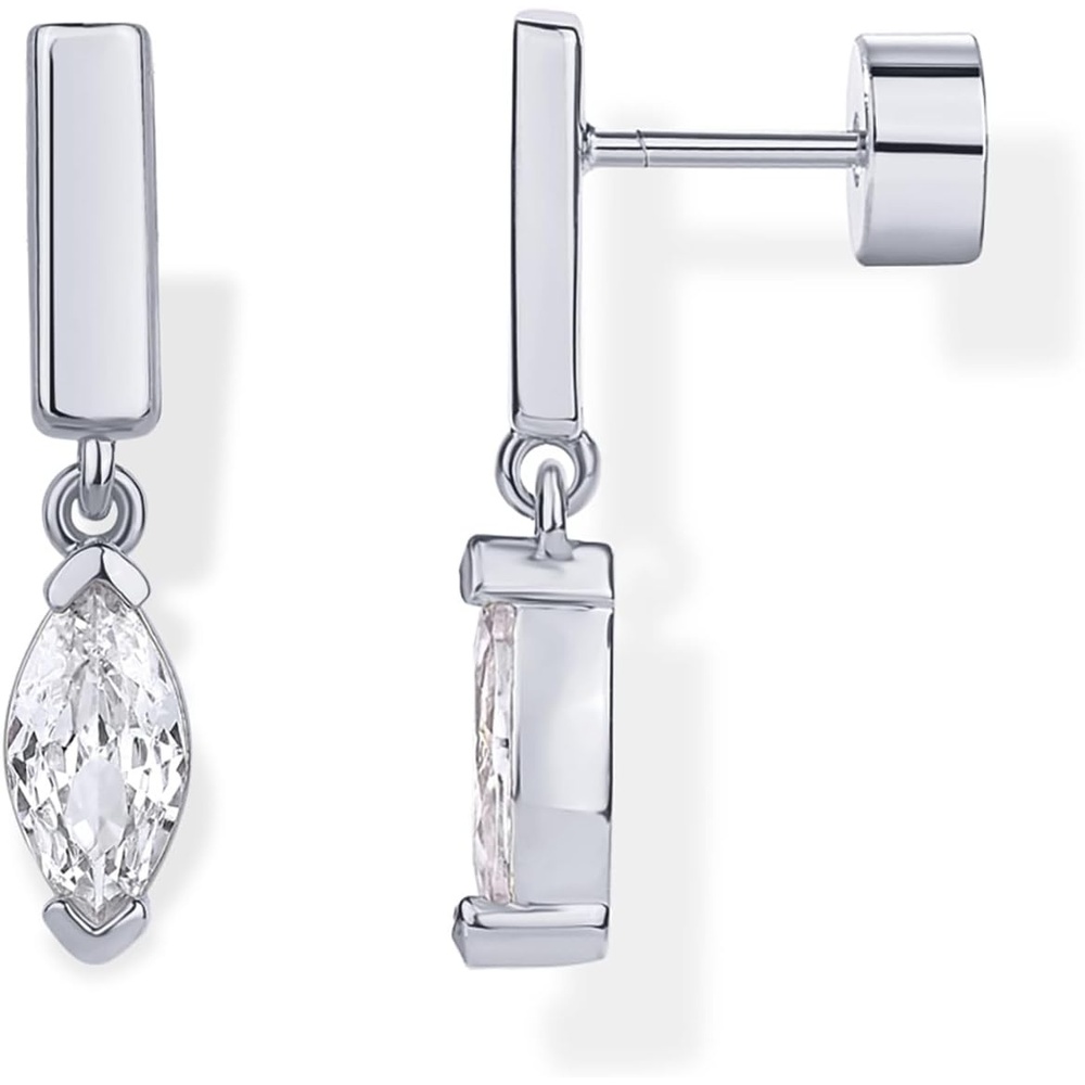 image:imagePAVOI 14K Gold Plated 925 Sterling Silver Posts Mini Bar Drop Dangle Flatback Earrings for Women Dainty Helix Cartilage Piercing Jewelry Baguette Bezel Marquise Pearl Cubic Zirconia Screwback Stud EarringsMarquise