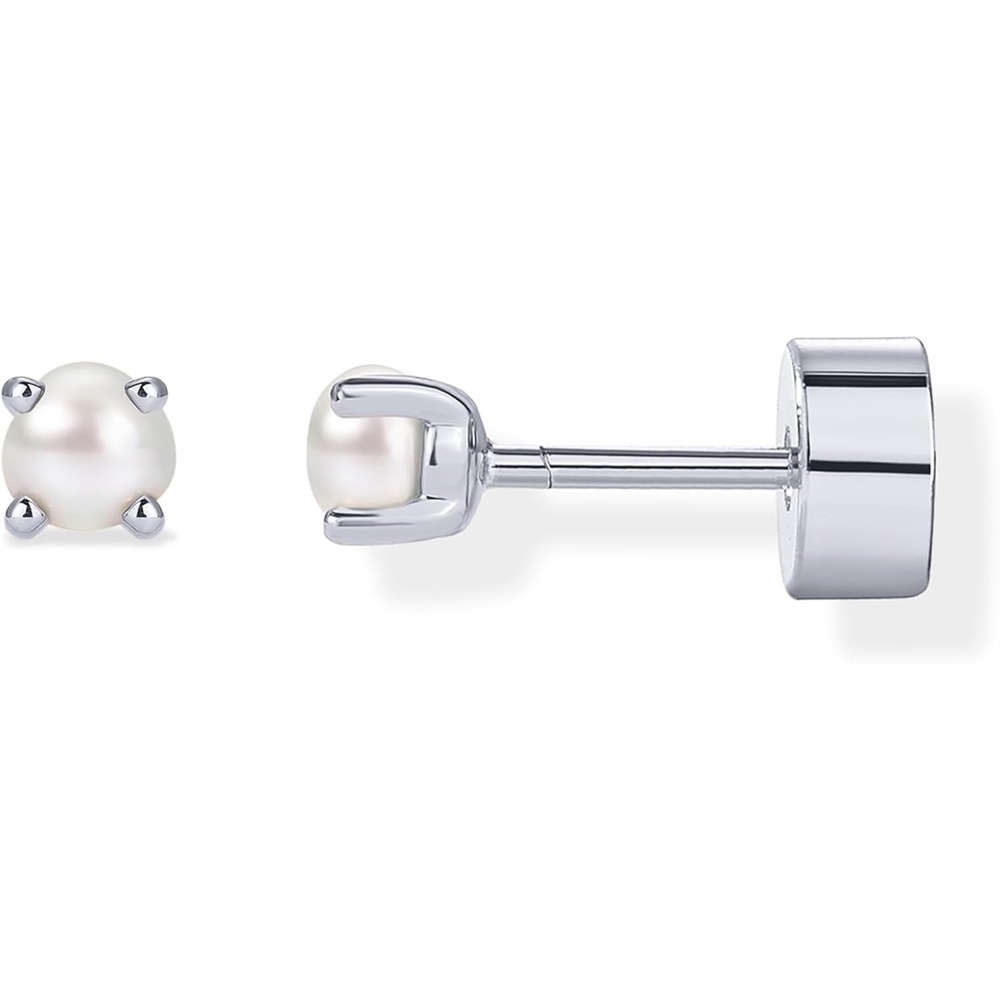 image:imagePAVOI 14K Gold Plated 925 Sterling Silver Posts Mini Stud Flat Back Earrings for Women Helix Cartilage Piercing Jewelry Dainty Pearl Star Cluster Cubic Zirconia Lotus Climber Screw BacksPearl Stud
